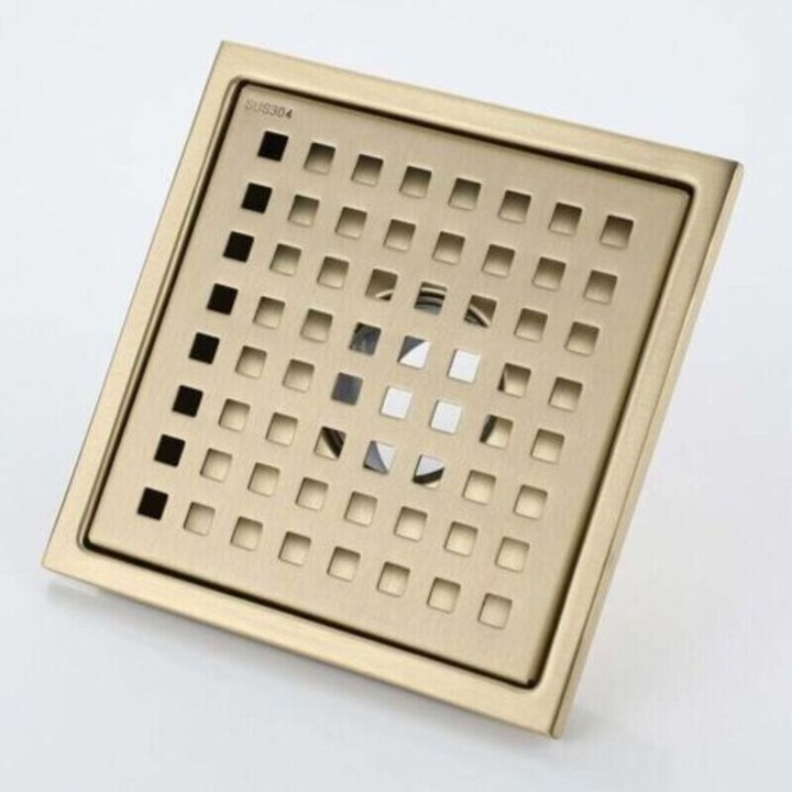 Sistem scurgere dus 15x15cm inox, miez alama, auriu periat