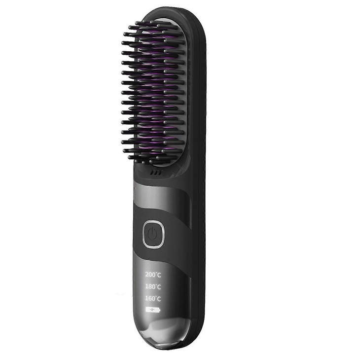 Go Brush Pro hordozható hajegyenesítő, egyenesítő kefe, forrázásgátló, állandó hőmérséklet 160-200°C, fekete, 1 db