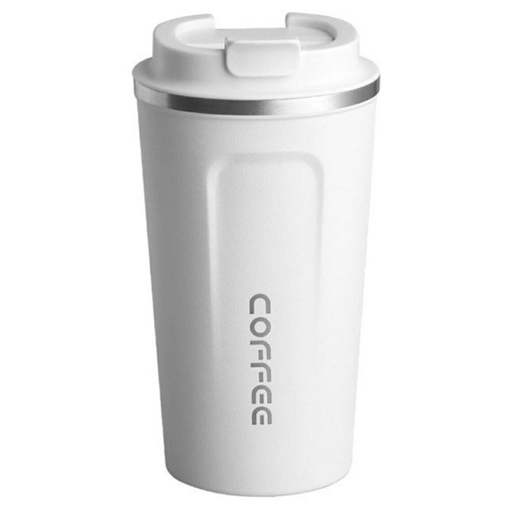 Cana termos, 510 ml, alb, 17x8 cm, izolare perfecta, maner ergonomic