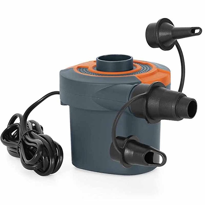 Elektromos pumpa felfújható termékekhez, hordozható multifunkcionális légpumpa 3 adapterrel felfújáshoz és leeresztéshez, európai aljzathoz, szürke/narancs, 1 db
