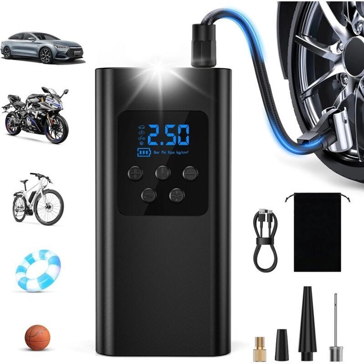 Compresor aer auto 4 moduri LED 6000mAh compact 550g