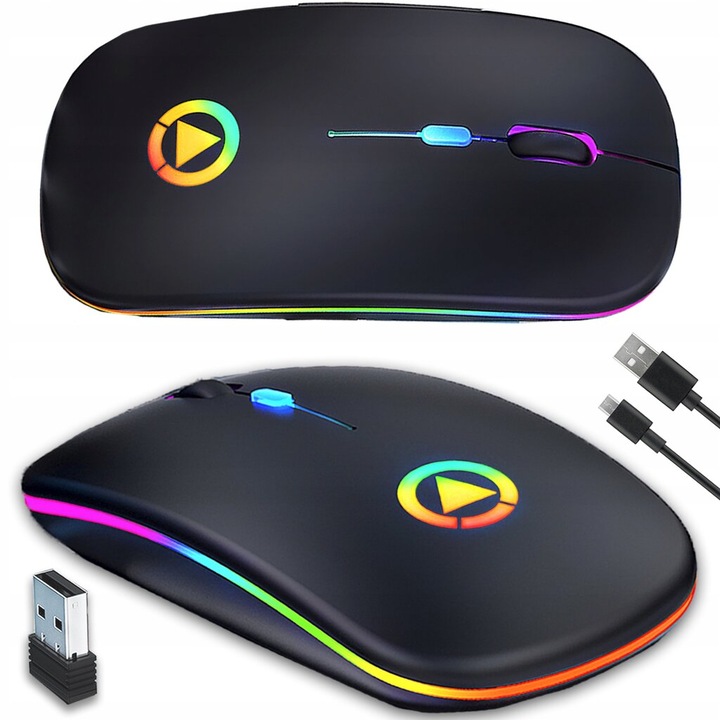 Vezeték nélküli gaming egér RGB többszínű világítás ergonomikus 12x7x4cm