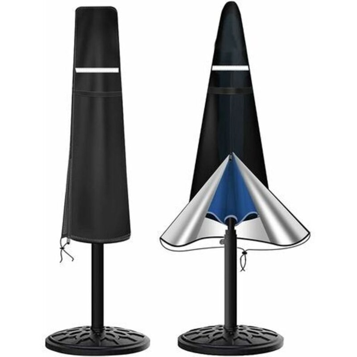 Husa pentru parasol/umbrela de terasa, Oxford 210D, impermeabila, rezistenta la UV si la vant, snur de strangere reglabil, sac de depozitare inclus, Negru, 2 m