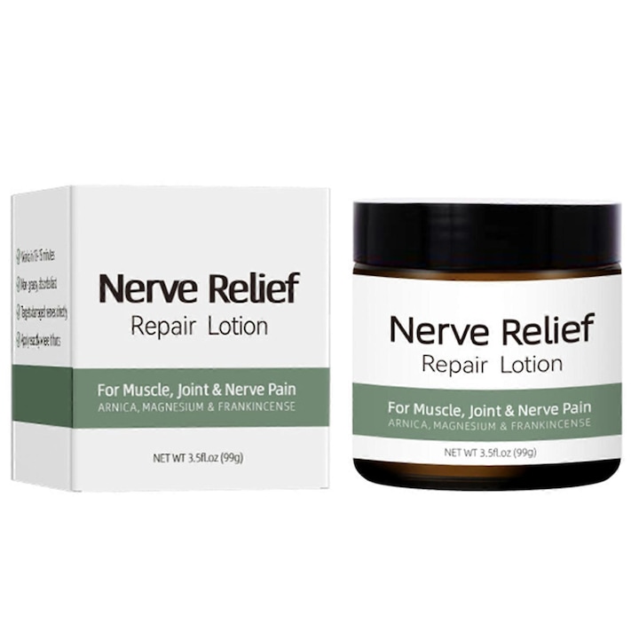 Nyugtató krém izomfájdalmakra és neuropátiára Nerve Relief, hűsítő és gyulladáscsökkentő, árnikával és magnéziummal, fehér, 99g