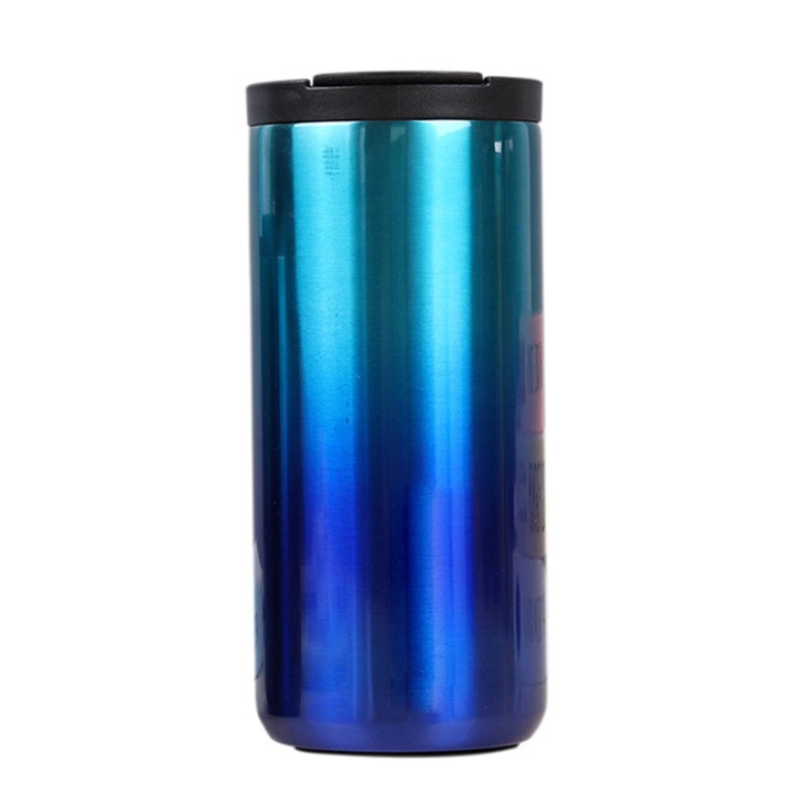 Cana termica/termos, otel inoxidabil 304 interior si 201 exterior, dublu strat, etans cu inel din silicon, albastru gradient, 400ml/550ml