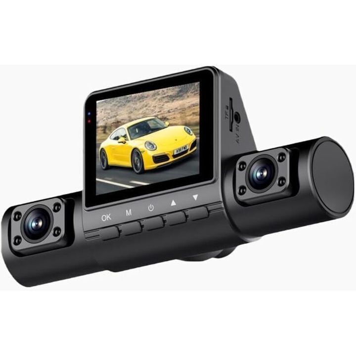4 csatornás autós kamera, dashcam, 1080p elöl, 480p oldalsó kamerák, 360°-os nézet, 2" IPS kijelző, hurokfelvétel, gyorsulásmérő szenzor, 24/7 parkolási mód, fekete, 1 db