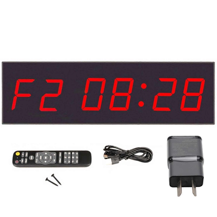Timer digital pentru sala 1.8 inch 6 cifre, display led mare, telecomanda pentru control, functie cronometru si numaratoare inversa, negru cu led rosu, 1 set