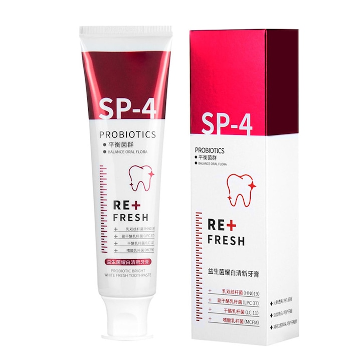 SP-4 fogkrém probiotikumokkal, szódabikarbónával, fluoridmentes, mentolos, fehér, 120g