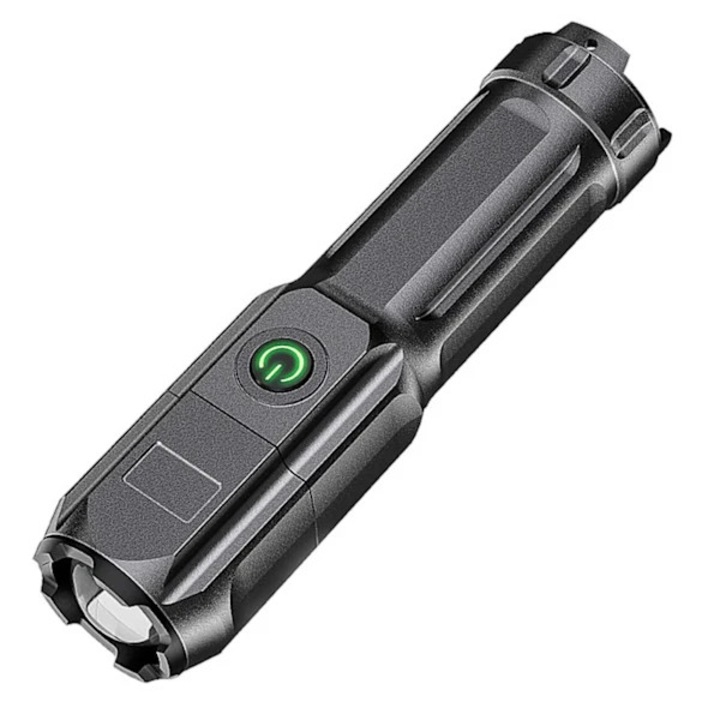 XPE Zoom újratölthető LED lámpa, taktikai, 1600 lm, 1200 mAh 18650 újratölthető akkumulátor, micro-USB töltés, teleszkópos zoom, esőálló, fekete