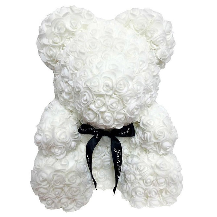 Ursulet din spuma cu trandafiri, 25cm, alb, cadou romantic