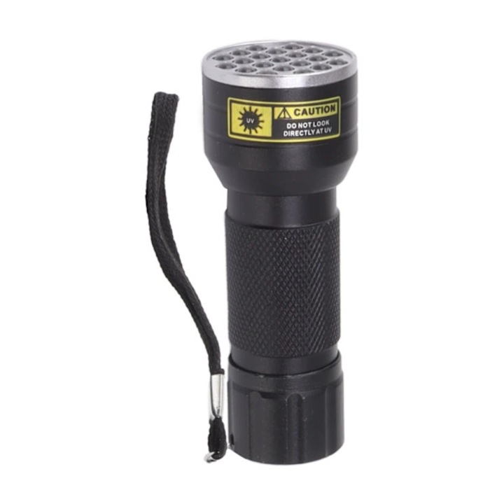 Lanterna UV / Blacklight 21 LED 395nm, detectare urina animale si pete, corp din aluminiu, alimentare 3xAAA sau 18650, negru, 1 buc
