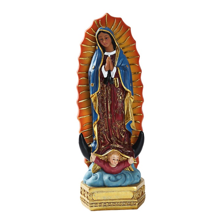 Statueta/figurina Fecioara Maria din rasina, pictata manual, stil retro european, detaliu sculptat, Multicolor, 1 buc, 20.4 cm
