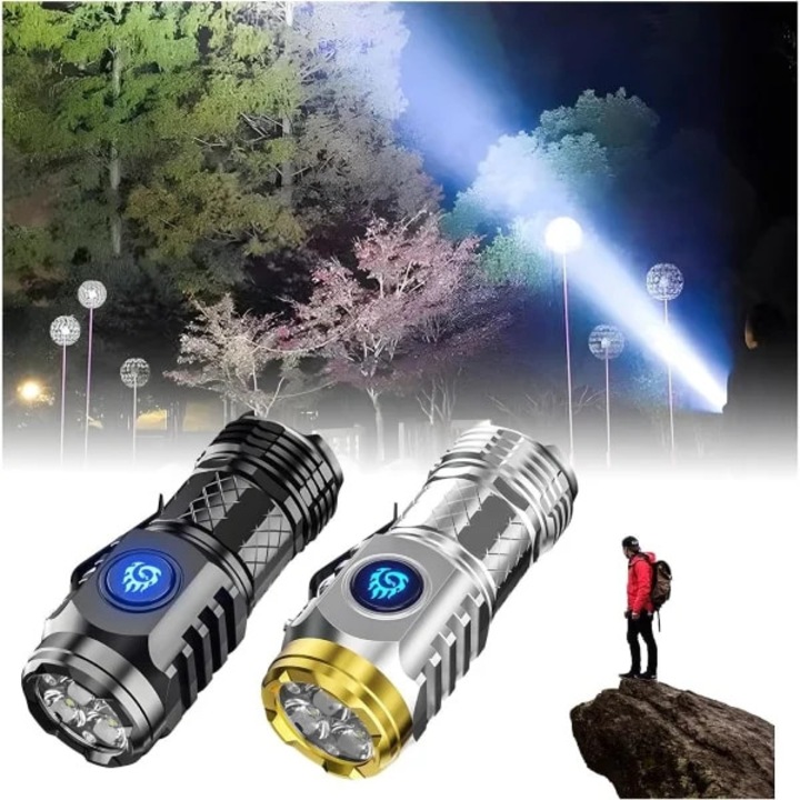 Mini lámpa, taktikai lámpa Háromszemű szörny újratölthető 9000 lumen, 5 mód, 10 óra üzemidő, USB-C, vízálló, Fekete