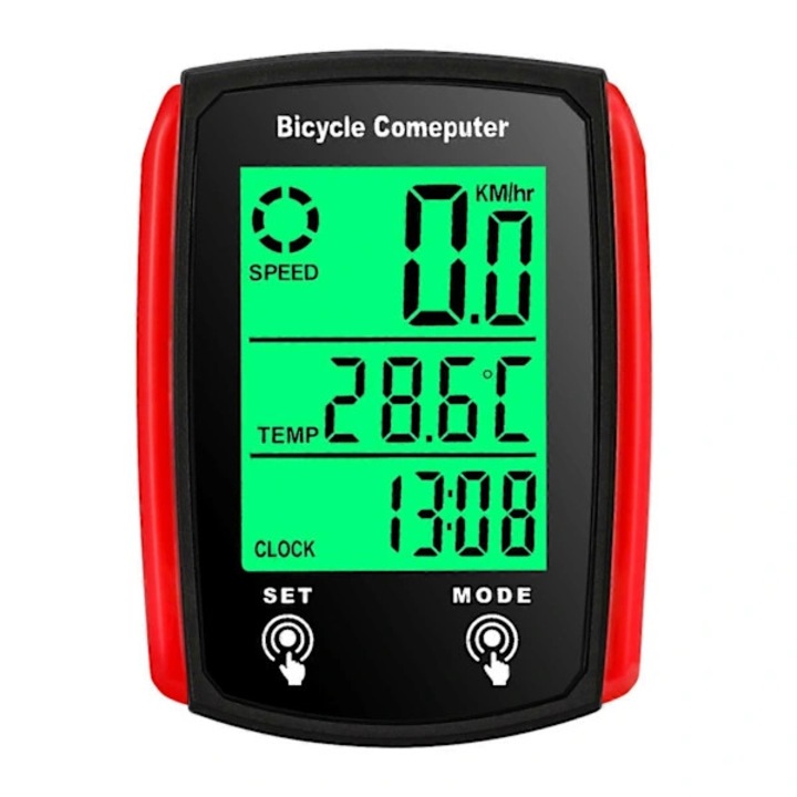 Vezetékes kerékpár kompjúter/kilométeróra 668, háttérvilágítású LCD érintőképernyő, vízálló, Piros/Fekete, 1 db