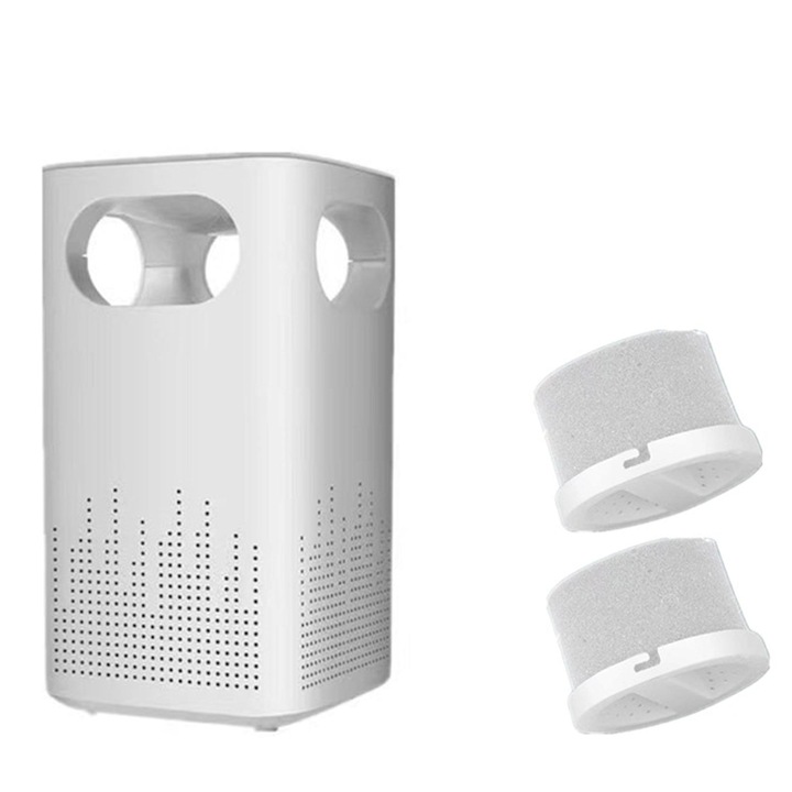 2 darabos szett, Mini USB légtisztító, hordozható és újrafelhasználható, USB tápellátás, csendes, cserélhető szűrő, CADR 60 m³/h, Fehér
