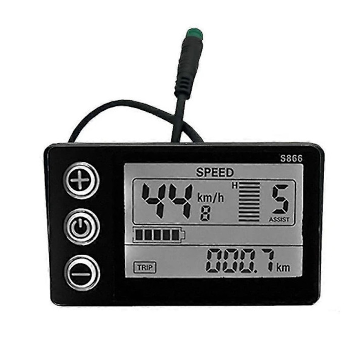 LCD kijelző / vezérlőpanel S866 elektromos kerékpárhoz/rollerhez, kompatibilis 24V/36V/48V/60V, háttérvilágítással és vízálló csatlakozóval, fekete, 1 db