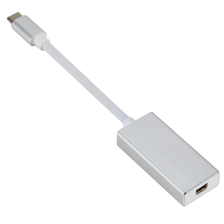 USB-C – Mini DisplayPort adapter, átalakító, 4K UHD támogatás, kompakt csúszásmentes kialakítással, ezüst, 1 db, 15x2.3x1.2 cm