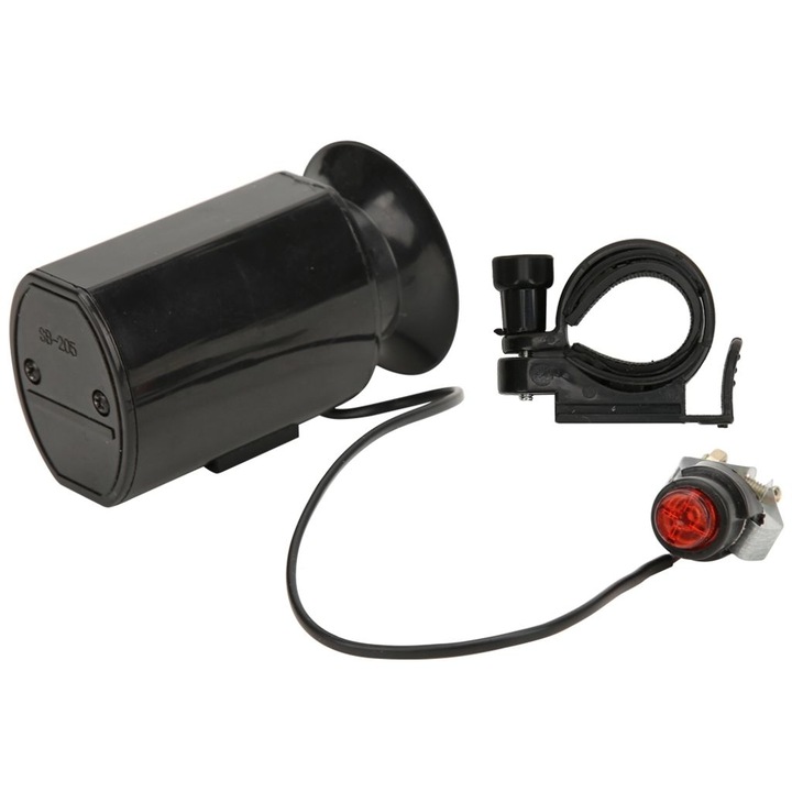 Claxon/sonerie bicicleta electronica, rezistent la apa, 6 moduri sonore selectabile, montura pentru tub 2.2 cm, Negru, 1 buc