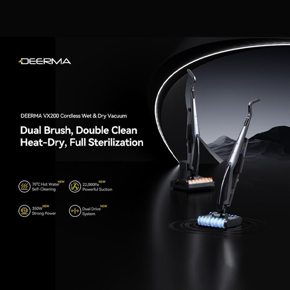 Aspirator cu Mop, Fara Fir, 22000Pa, Auto-Curatare, 4000mAh a€“ Deerma (VX200) - Black