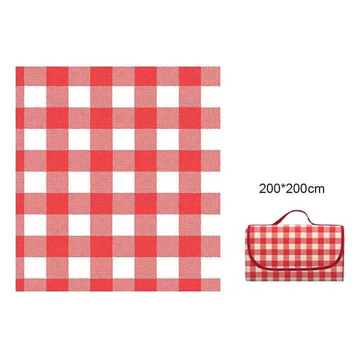 Piknik takaró, 150x200cm, piros kockás, vízálló nemszőtt anyag