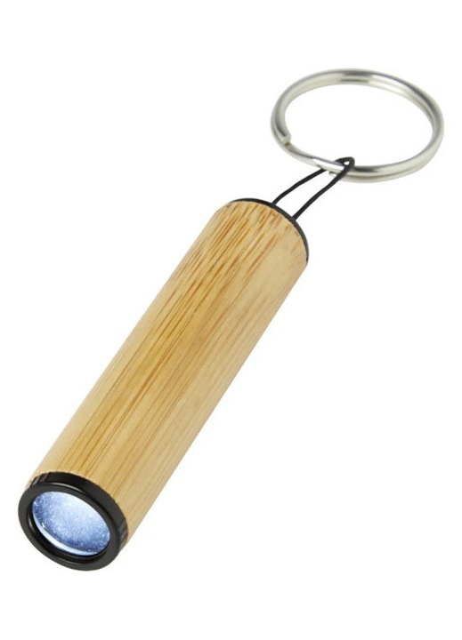 Lanterna breloc / lampa de chei UTPF4192 din bambus si ABS, LED, alimentare 2V, baterie LR41, natural, 12 x 1.5 cm, 1 buc