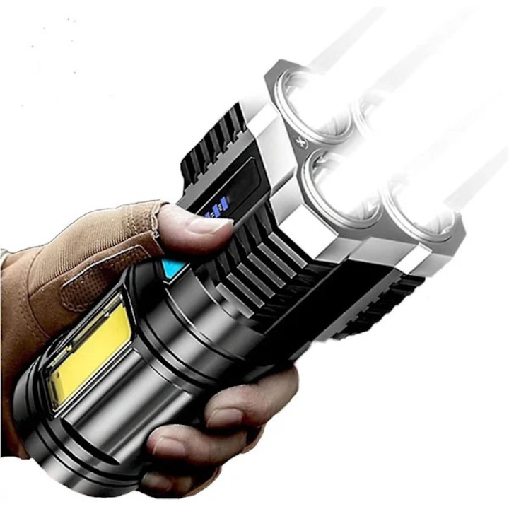 LED фенер, тактически USB презареждаем фенер, вградена батерия 18650, 3 LED диода, 10000000 lm, черен, 1 бр