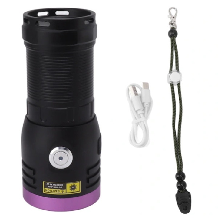 Lanterna UV / Lampa UV 80W 365nm, reincarcabila, filtru optic negru, carcasa din aluminiu, port USB Type-C, negru/mov, 1 buc