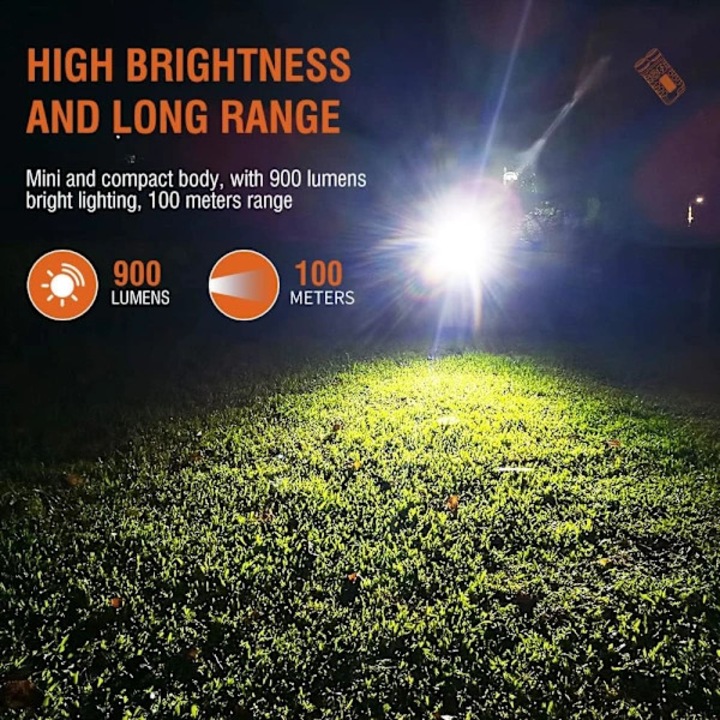 LED мини акумулаторен фенер V3, 900 лумена, 10 режима, обхват над 100 м, зареждане тип C 500mAh, IP65, сребрист, 1 бр.