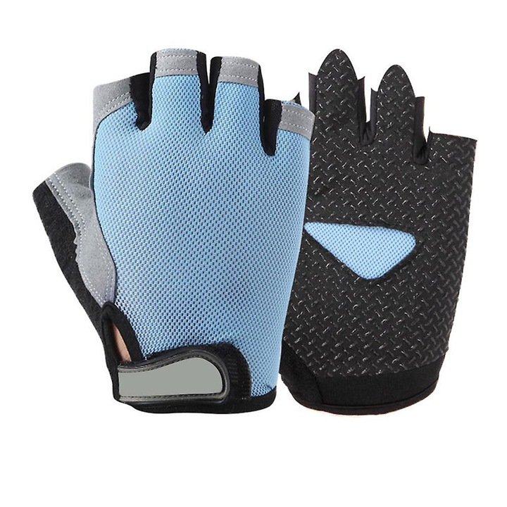 Sportkesztyű, félujjas, világoskék, M-L-XL, légáteresztő, csúszásmentes