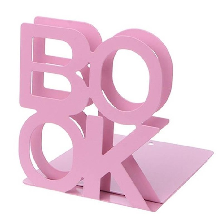 Комплект от 2 метални поставки за книги, розови, 12.5x13x14cm
