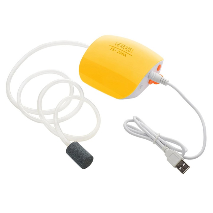 Преносима USB помпа за аквариум, компактна, жълто-бяла, 9x8.5x3см