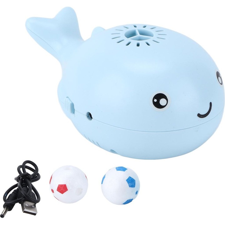 USB-ről tölthető bálna fürdőjáték, ABS-ből, úszó labdákkal, 3+ éves gyermekeknek, kék, 1 db-os szett (1 játék, 2 labda, USB kábel)