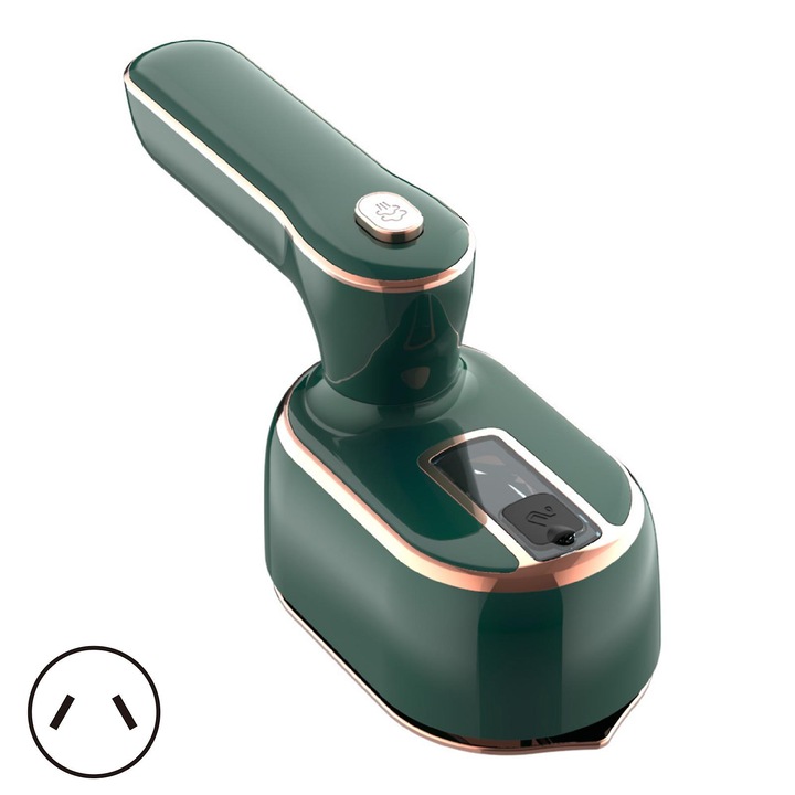 Fier de calcat cu aburi portabil, vaporizator manual, Mini Pliabil, talpa incalzita din titan 150°C, maner rotativ 90°, pentru calatorie, Verde, 1 buc