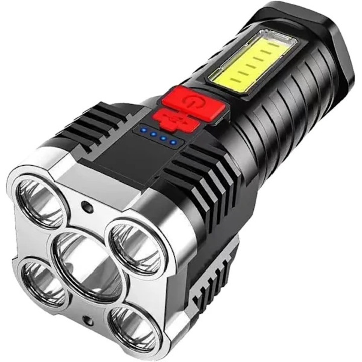 Vízálló COB LED lámpa, USB újratölthető, oldalsó fénnyel, hosszú üzemidő, IP65, 3200ft, fekete