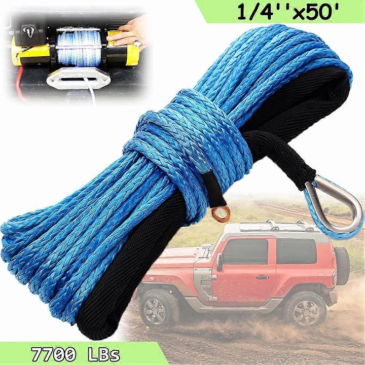 Cablu troliu sintetic / sfoara 6 mm x 15 m, plutitor, rezistenta la rupere 7700 lbs, Albastru, 15 m