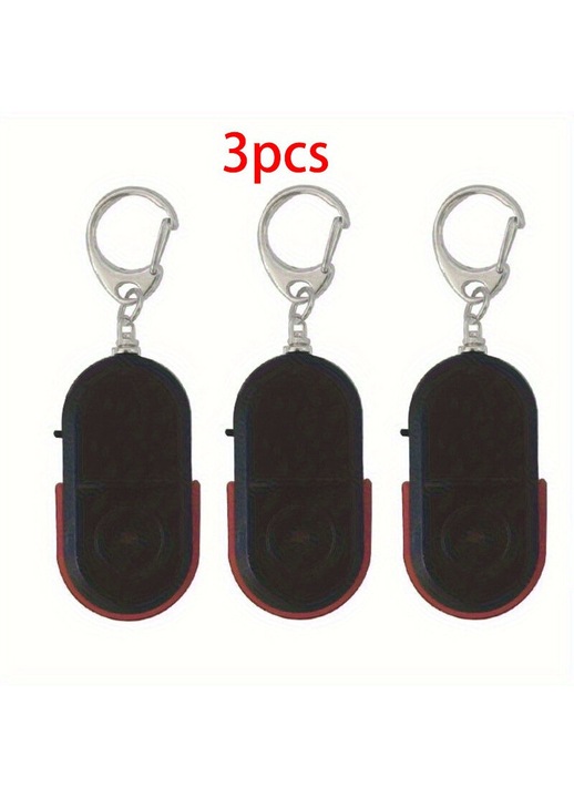 3 darabos szett, Kulcskereső, ultraérzékeny tárgykereső LED lámpával és pániksíppal, Kompakt, Piros, 3 x 1 db