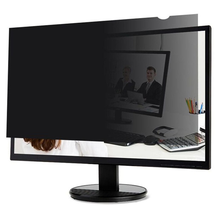 Filtru de confidentialitate/folie pentru monitor 23.8\", reversibil, invizibil la unghi de 30°, anti-UV, antireflex, Negru