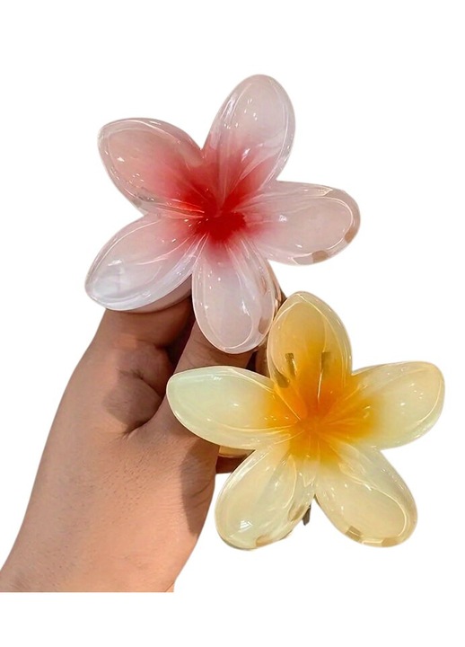 Set clame de par in forma de floare din acrilic – 2 bucati, decorative, rosu, galben