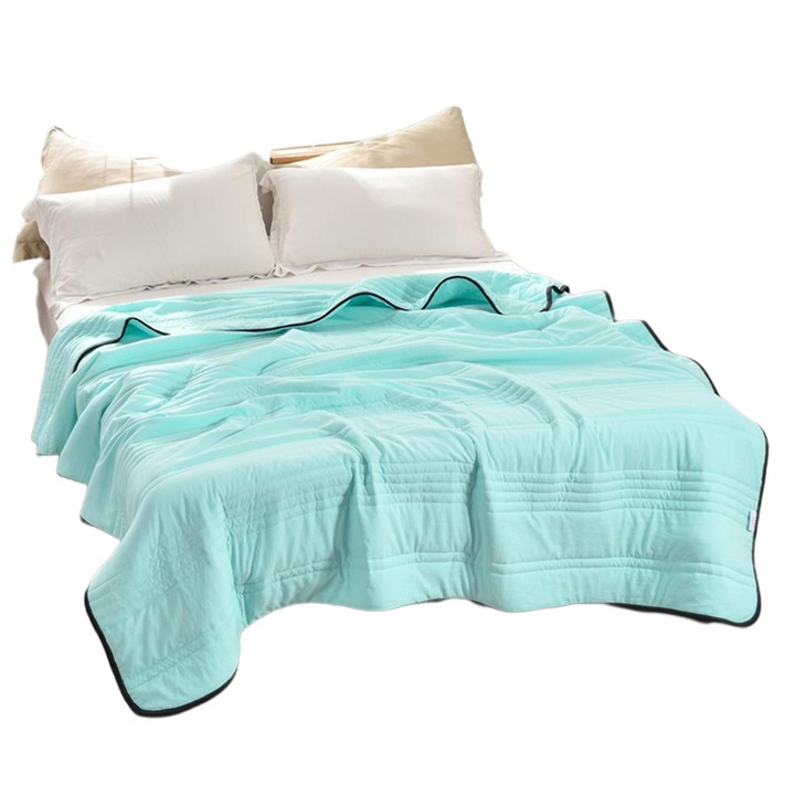 Patura racoroasa/cuvertura din fibra, usoara si respirabila, cu efect de racire pentru camera cu aer conditionat, verde apa, 180x220 cm, 1 buc