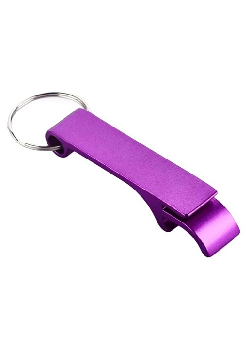 Alumíniumötvözet sörnyitó kulcstartó, könnyű és tartós, ergonomikus, kulcskarika, lila
