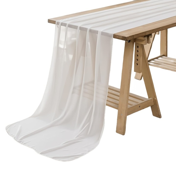Asztali futó, sifon runner, könnyű és elegáns, 70 x 300 cm, elefántcsont, 1 db
