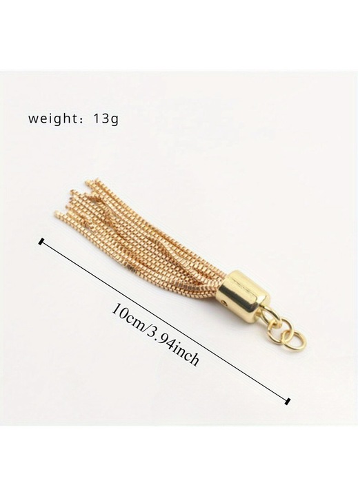 Püskös medál/kulcstartó, fém, sokoldalú táskához és kulcsokhoz, ezüst, 10 cm, 13 g