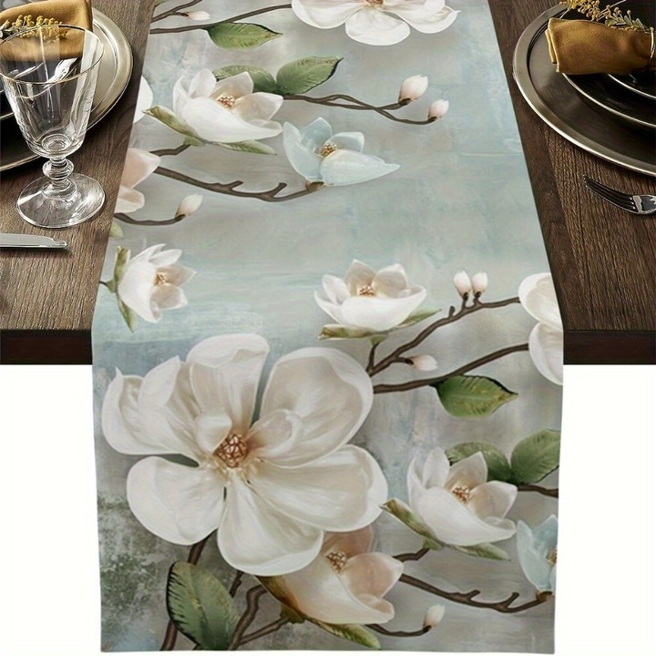 Asztali futó, 40x140cm, poliészter, magnólia, fehér