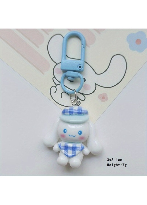 Sanrio Cinnamoroll PVC figura kulcstartó, fehér/kék, 3x3.1 cm