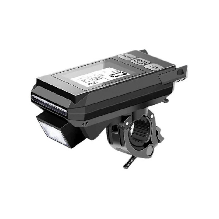 Computer bicicleta wireless (ciclocomputer) cu far LED si claxon electronic 120 dB, ecran LCD HD, USB reincarcabil, rezistent la apa, negru, 1 buc