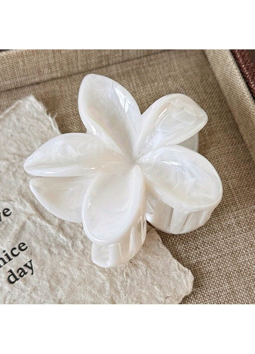 Clama de par din acrilic, in forma de floare, eleganta si rezistenta, Tip A, Alb perlat