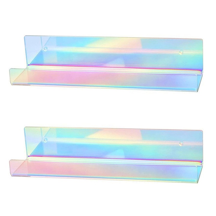 Iridescent, félig átlátszó akril fali polc, előfúrt lyukakkal és mellékelt csavarokkal, többszínű, 38.1x10.2x7.6 cm, 1 szett