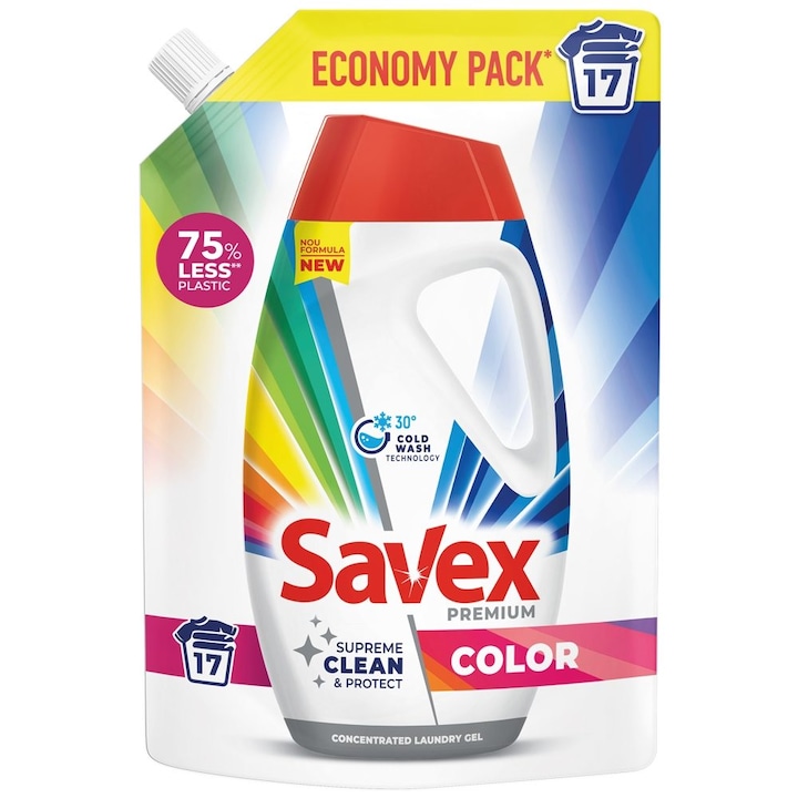 Detergent pentru Rufe, Savex, Gel 765 ml Color 17 spalari