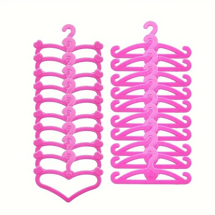 Set umerase pentru papusi, agatatori miniaturale din plastic, usoare pentru organizare haine, Roz