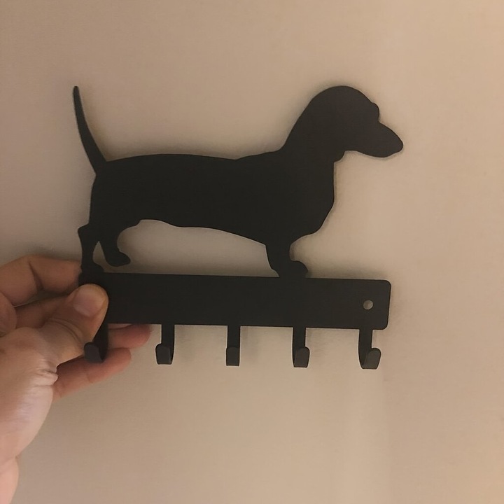 Dachshund fém kulcstartó, 5 kampós, fekete